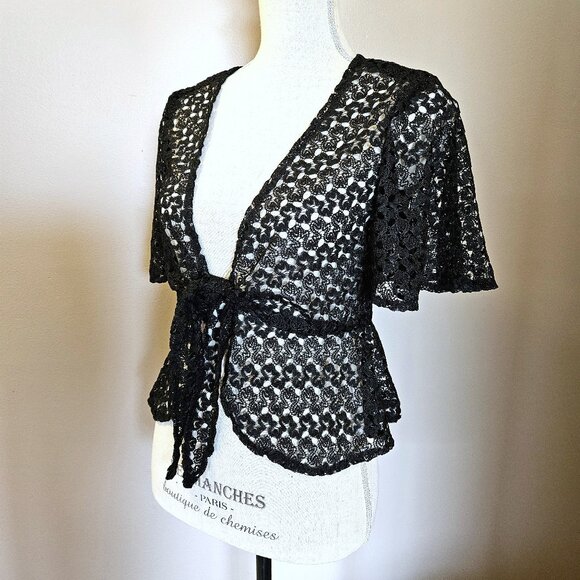 Size S Lace Tie Front Peplum Cardigan NEW - Picture 1 of 7